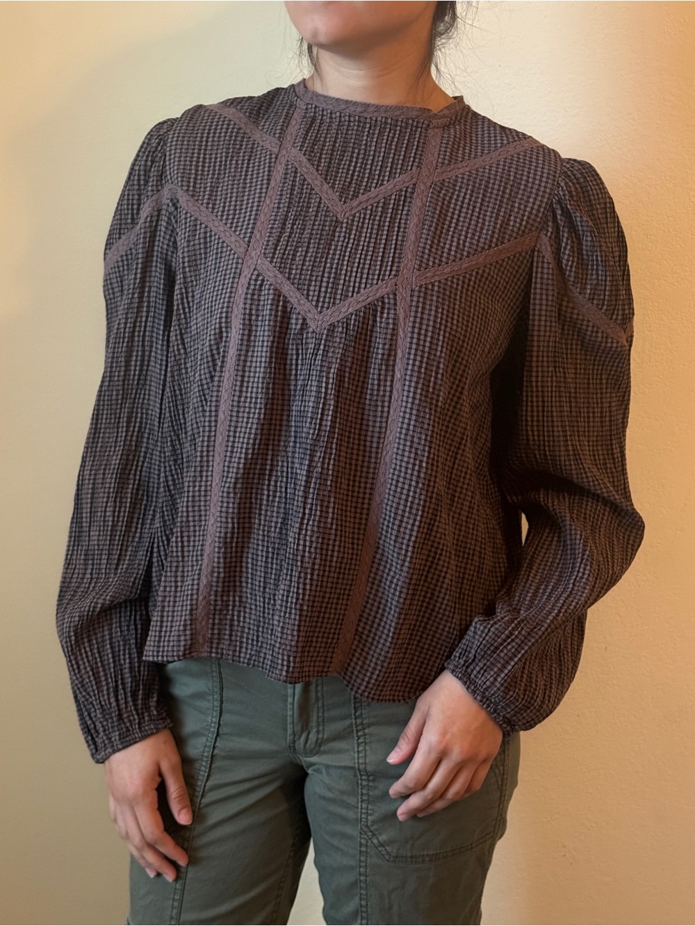 Chelsea & Violet Brown Textured Long-Sleeve Western Cottagecore Peasant Blouse
